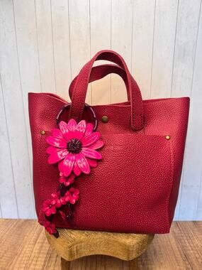 Leather Hot Pink Flower Purse Charm Genuine Leather Daisy Flower Bag Charm